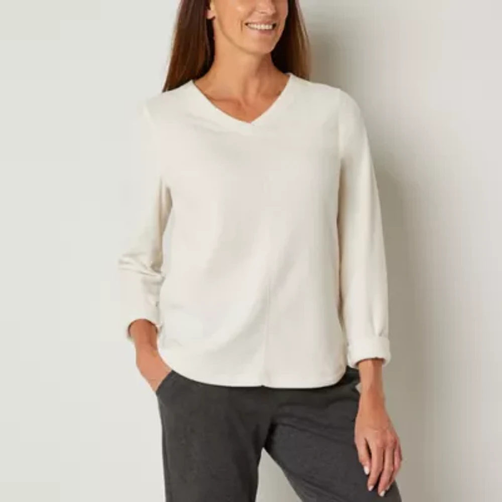 St. John's Bay Polar Fleece Womens V Neck Long Sleeve Sweatshirt