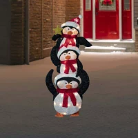 Northlight 41in Prelit Stacked Penguin Family Christmas Yard Art