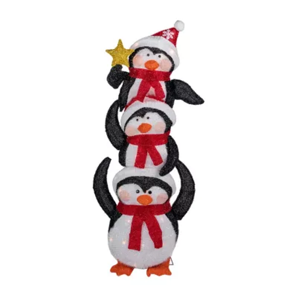 Northlight 41in Prelit Stacked Penguin Family Christmas Yard Art