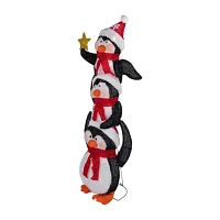 Northlight 41in Prelit Stacked Penguin Family Christmas Yard Art