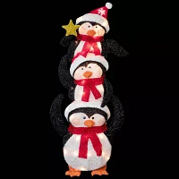 Northlight 41in Prelit Stacked Penguin Family Christmas Yard Art