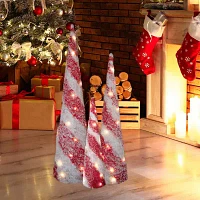 Northlight 3-pc. Led Lighted Snow Candy Cane Cone Trees Lighted Christmas Tabletop Decor