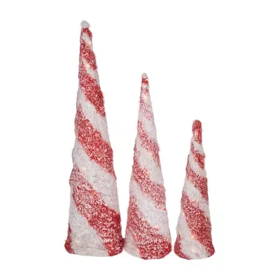 Northlight 3-pc. Led Lighted Snow Candy Cane Cone Trees Lighted Christmas Tabletop Decor