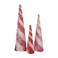 Northlight 3-pc. Led Lighted Snow Candy Cane Cone Trees Lighted Christmas Tabletop Decor