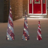 Northlight 3-pc. Led Lighted Snow Candy Cane Cone Trees Lighted Christmas Tabletop Decor