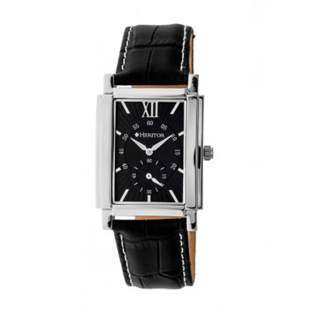 Heritor Frederick Mens Automatic Black Leather Strap Watch Herhr6102