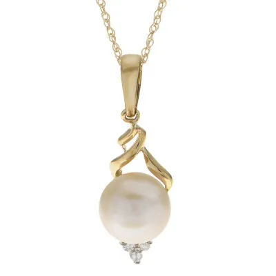 Womens Diamond Accent White Cultured Freshwater Pearl 10K Gold Pendant Necklace