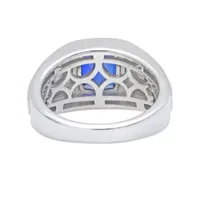 Mens Sterling Silver Lab Created Cushion Cut Blue Sapphire Ring