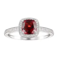 Womens Genuine Red Garnet 10K White Gold Halo Cocktail Ring