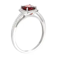 Womens Genuine Red Garnet 10K White Gold Halo Cocktail Ring