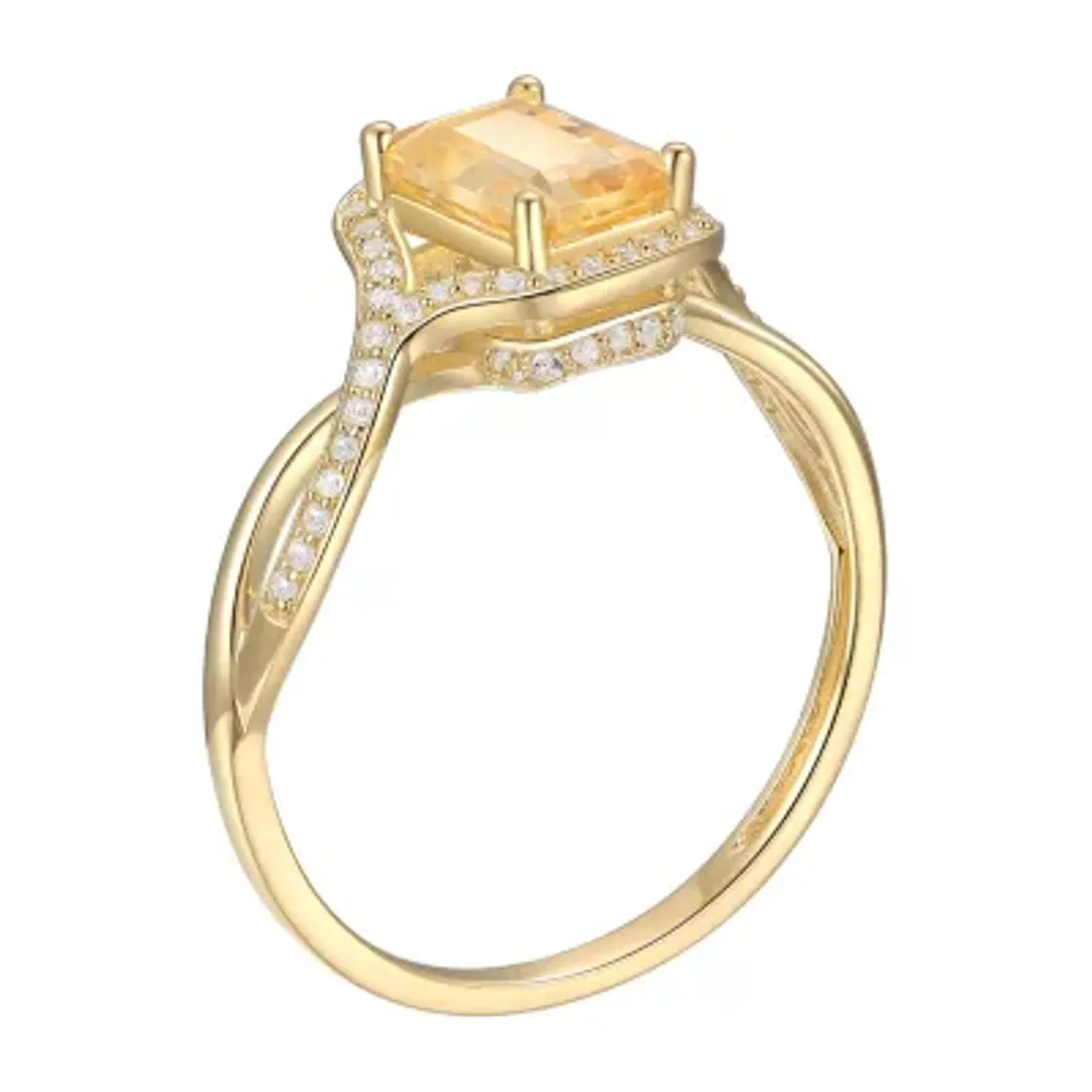 Womens Genuine Yellow Citrine 10K Gold Cocktail Ring