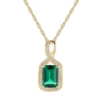 Womens Lab Created Green Emerald 10K Gold Pendant Necklace