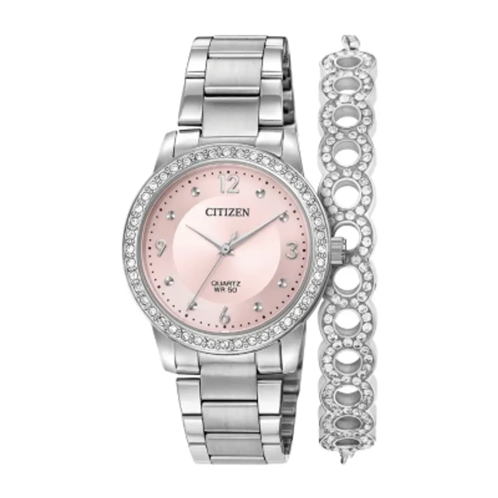 Citizen Womens Crystal Accent Silver Tone Stainless Steel 2-pc. Watch Boxed Set Er0220-60x