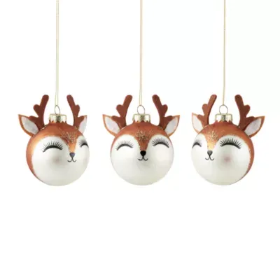North Pole Trading Co. Share Joy Glass Reindeer Head 3-pc. Christmas Ornament Set
