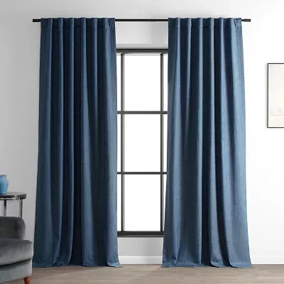 Exclusive Fabrics & Furnishing Performance Linen Hotel 100% Blackout Rod Pocket Back Tab Single Curtain Panel