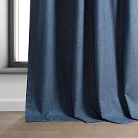 Exclusive Fabrics & Furnishing Performance Linen Hotel 100% Blackout Rod Pocket Back Tab Single Curtain Panel