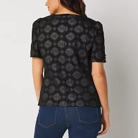 Liz Claiborne Womens Square Neck Short Sleeve Blouse