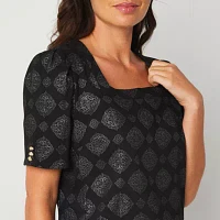 Liz Claiborne Womens Square Neck Short Sleeve Blouse