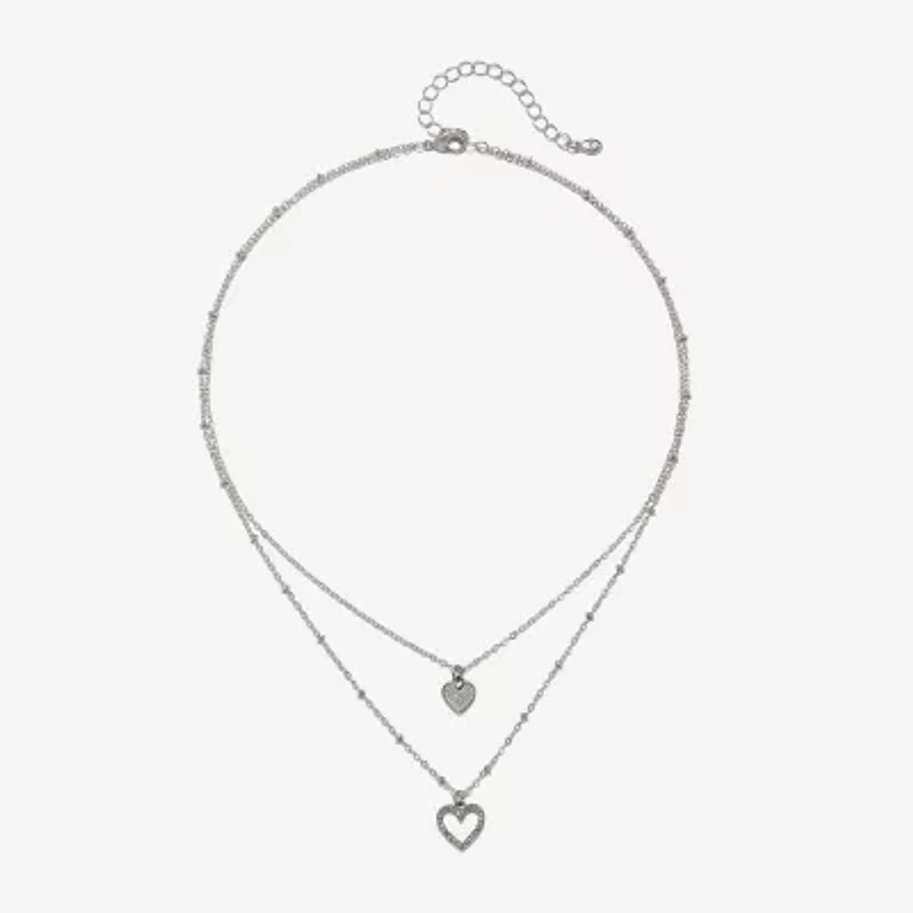 Bijoux Bar Delicates Silver Tone Glass 16 Inch Link Heart Strand Necklace