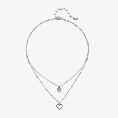 Bijoux Bar Delicates Silver Tone Glass 16 Inch Link Heart Strand Necklace