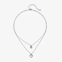 Bijoux Bar Delicates Silver Tone Glass 16 Inch Link Heart Strand Necklace