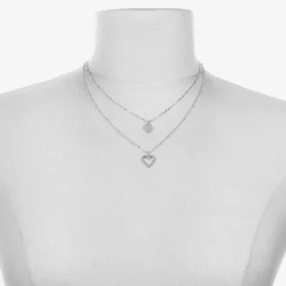Bijoux Bar Delicates Silver Tone Glass 16 Inch Link Heart Strand Necklace