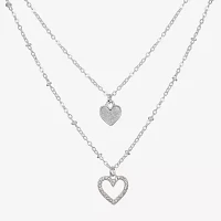 Bijoux Bar Delicates Silver Tone Glass 16 Inch Link Heart Strand Necklace