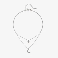 Bijoux Bar Delicates Silver Tone Glass 16 Inch Link Moon Star Strand Necklace