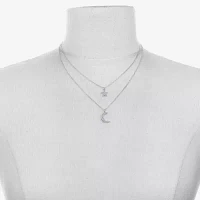 Bijoux Bar Delicates Silver Tone Glass 16 Inch Link Moon Star Strand Necklace