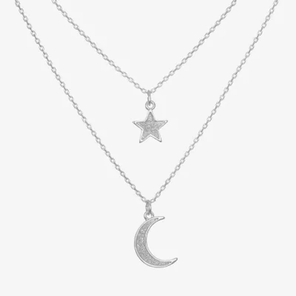 Bijoux Bar Delicates Silver Tone Glass 16 Inch Link Moon Star Strand Necklace