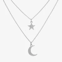 Bijoux Bar Delicates Silver Tone Glass 16 Inch Link Moon Star Strand Necklace