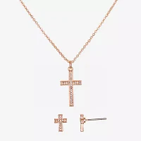 Bijoux Bar Delicates Rose Tone 2-pc. Glass Cross Jewelry Set