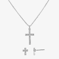 Bijoux Bar Delicates Silver Tone 2-pc. Glass Cross Jewelry Set