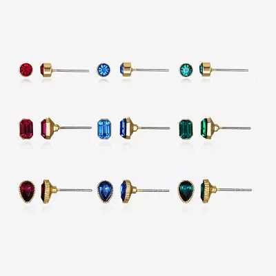 Bijoux Bar Delicates Gold Tone 9 Pair Glass Round Earring Set