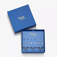 Bijoux Bar Delicates Tri Tone 9 Pair Glass Cross Heart Moon Earring Set