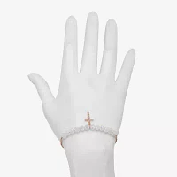 Bijoux Bar Rose Tone Glass Link Cross Bolo Bracelet