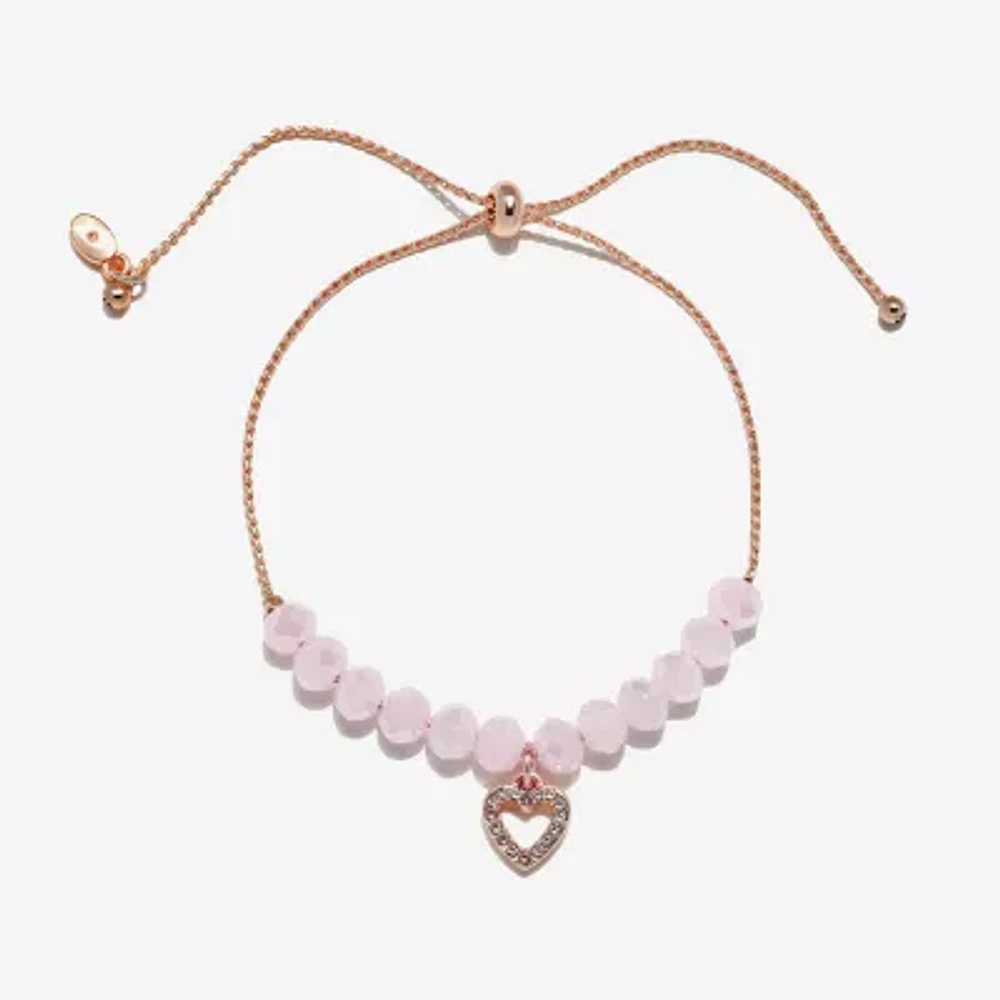 Bijoux Bar Delicates Rose Tone Glass Link Heart Bolo Bracelet