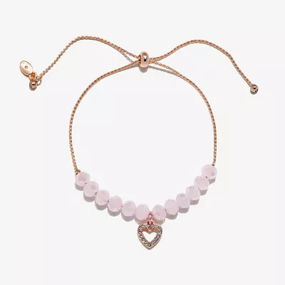 Bijoux Bar Rose Tone Glass Link Heart Bolo Bracelet