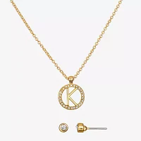 Bijoux Bar Delicates Gold Tone Pave Initial 2-pc. Glass Jewelry Set