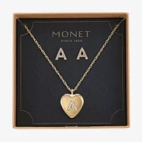 Monet Jewelry Initial Pendant Necklace And Stud Earring 2-pc. Glass Heart Set