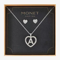 Monet Jewelry Initial Pendant Necklace And Stud Earring 2-pc. Glass Heart Set