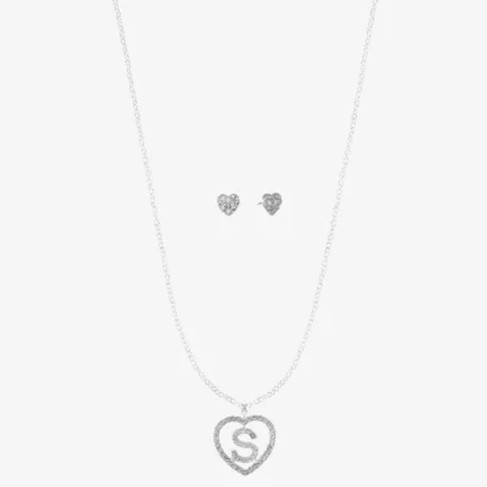 Monet Jewelry Initial Pendant Necklace And Stud Earring Glass Silver Tone Heart 2-pc. Set