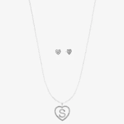 Monet Jewelry Initial Pendant Necklace And Stud Earring Glass Silver Tone Heart 2-pc. Set