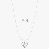 Monet Jewelry Initial Pendant Necklace And Stud Earring Glass Silver Tone Heart 2-pc. Set