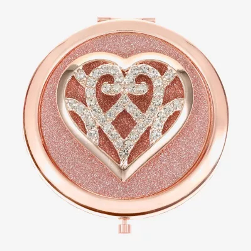 Monet Jewelry Rose Tone Heart Compact Mirror