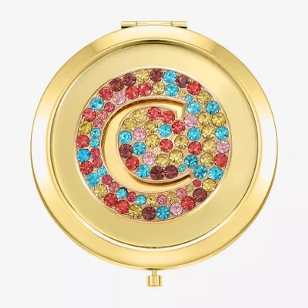 Monet Jewelry Initial Gold Tone Round Compact Mirror