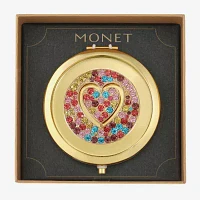 Monet Jewelry Gold Tone Round Compact Mirror