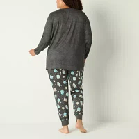 Sleep Chic Tunic Womens Plus V-Neck Long Sleeve Pant Pajama Set