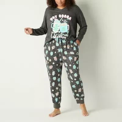 Sleep Chic Tunic Womens Plus V-Neck Long Sleeve Pant Pajama Set