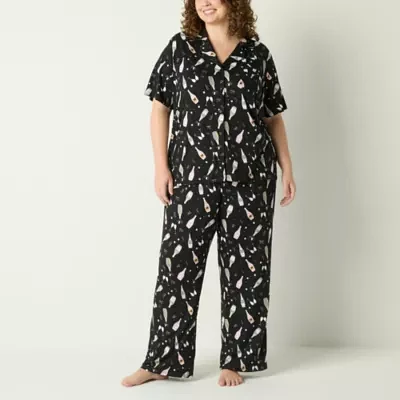 Sleep Chic Womens Plus Short Sleeve 2-pc. Pant Pajama Set